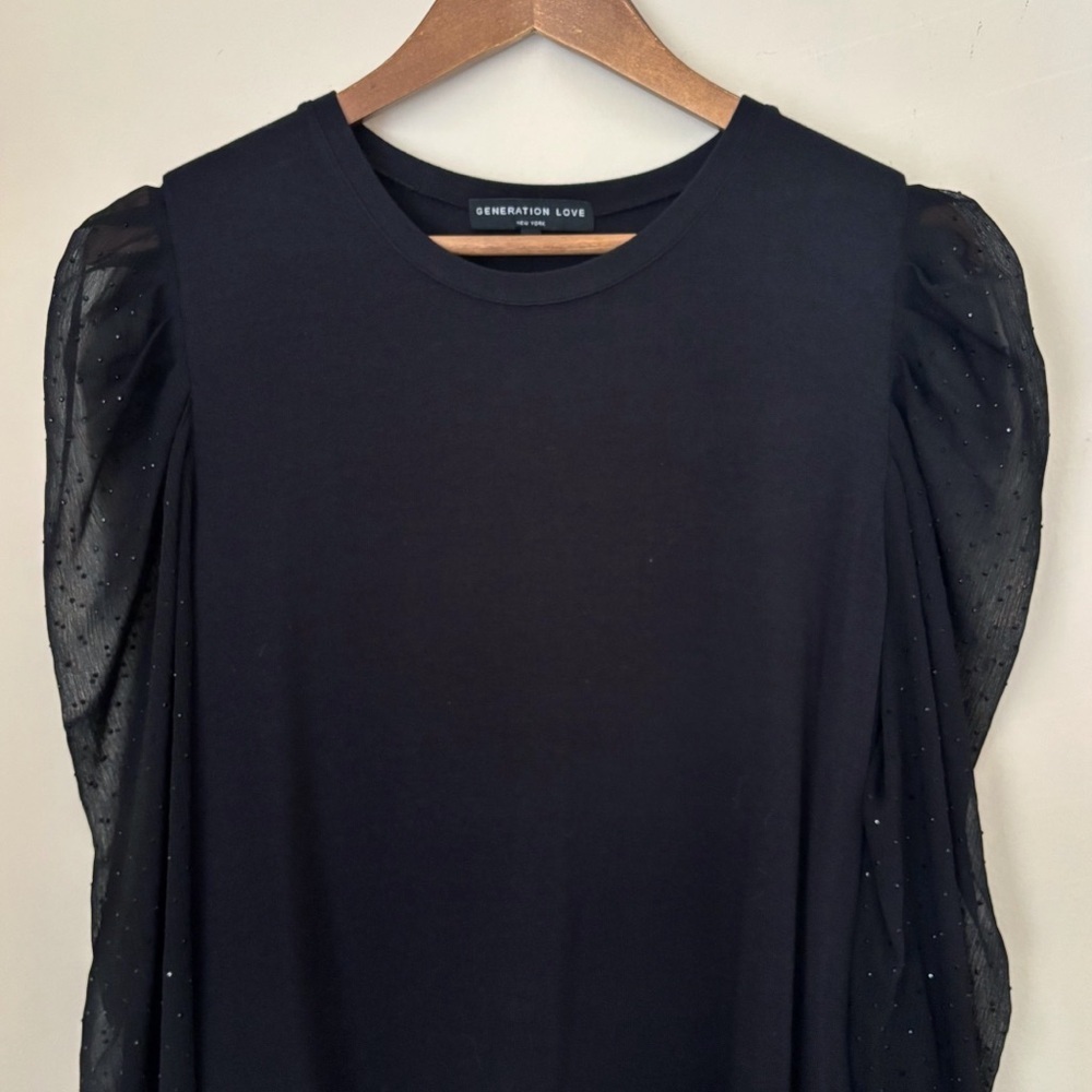 Generation Love Quinn Rhinestone Sheer Puff Sleeve Top Medium Black - Picture 3 of 9